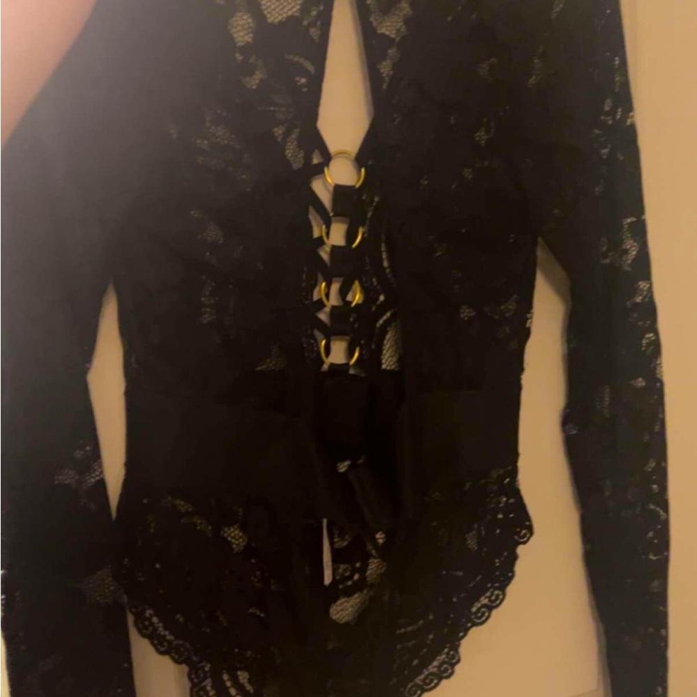 O-Ring Plunging Neck Backless Lace Teddy